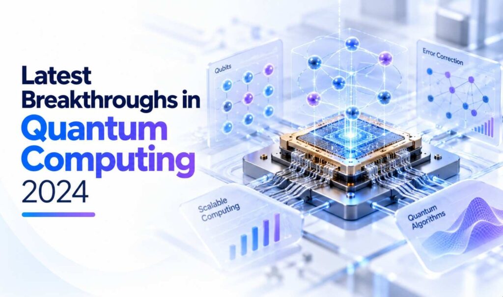 Latest breakthroughs in quantum computing 2024 featuring quantum processors, logical qubits, and error correction