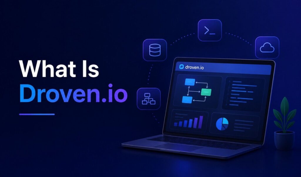 Droven.io platform dashboard showing workflow automation, analytics, and business management tools