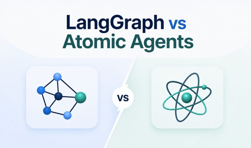 LangGraph vs Atomic Agents comparison illustration showing AI agent frameworks and workflow architecture