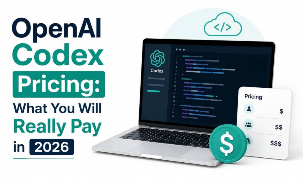 OpenAI Codex Pricing guide showing coding interface, pricing concept, and cost overview for 2026
