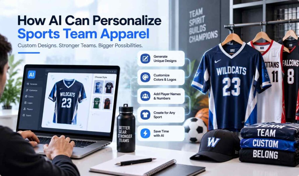 How AI can personalize sports team apparel with custom jerseys, team colors, logos, player names, and numbers.