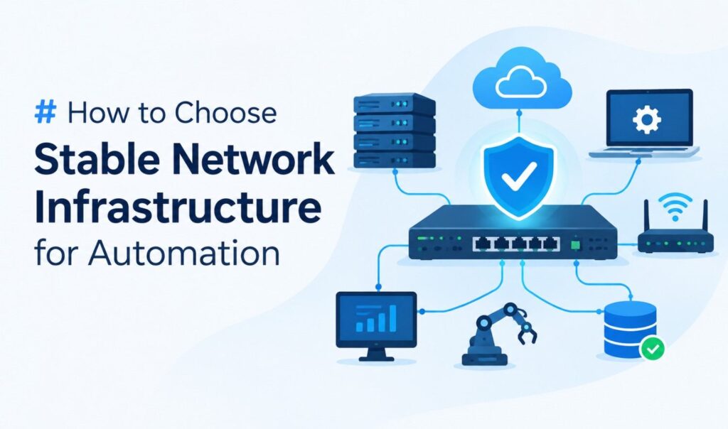 Stable network infrastructure for automation with servers, security, cloud, and connected devices