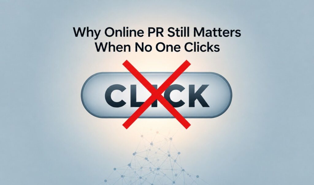 Featured image illustrating why online PR matters even without clicks, with a red cross over a click button.