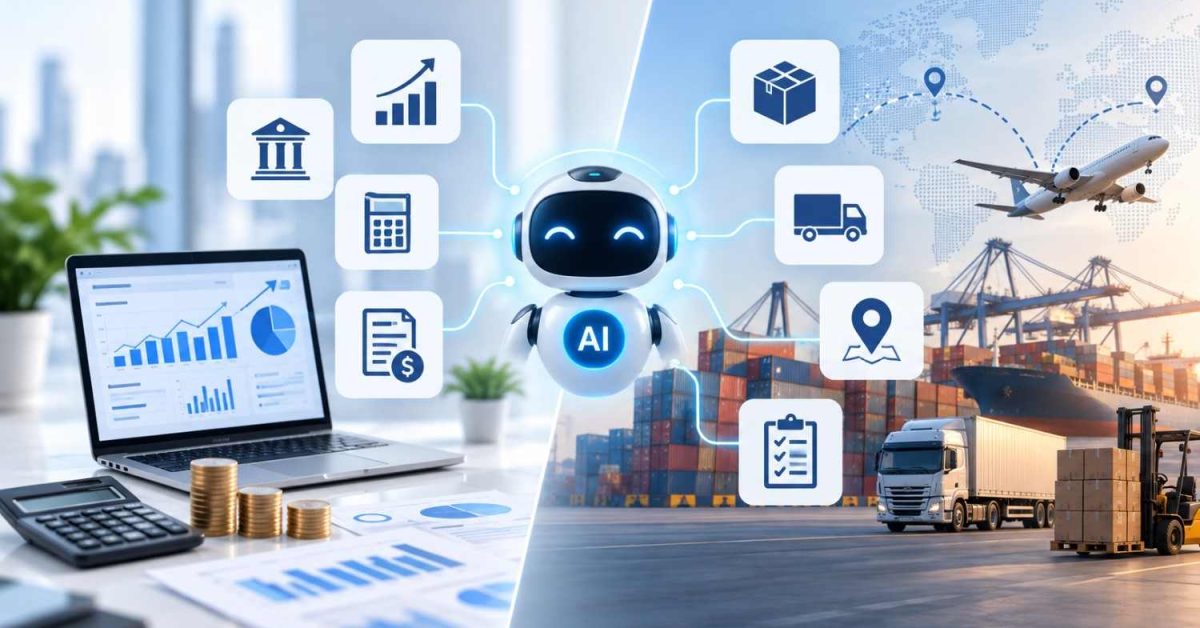 How AI simplifies finance and logistics through financial automation, data analysis, shipment tracking, and supply chain management.