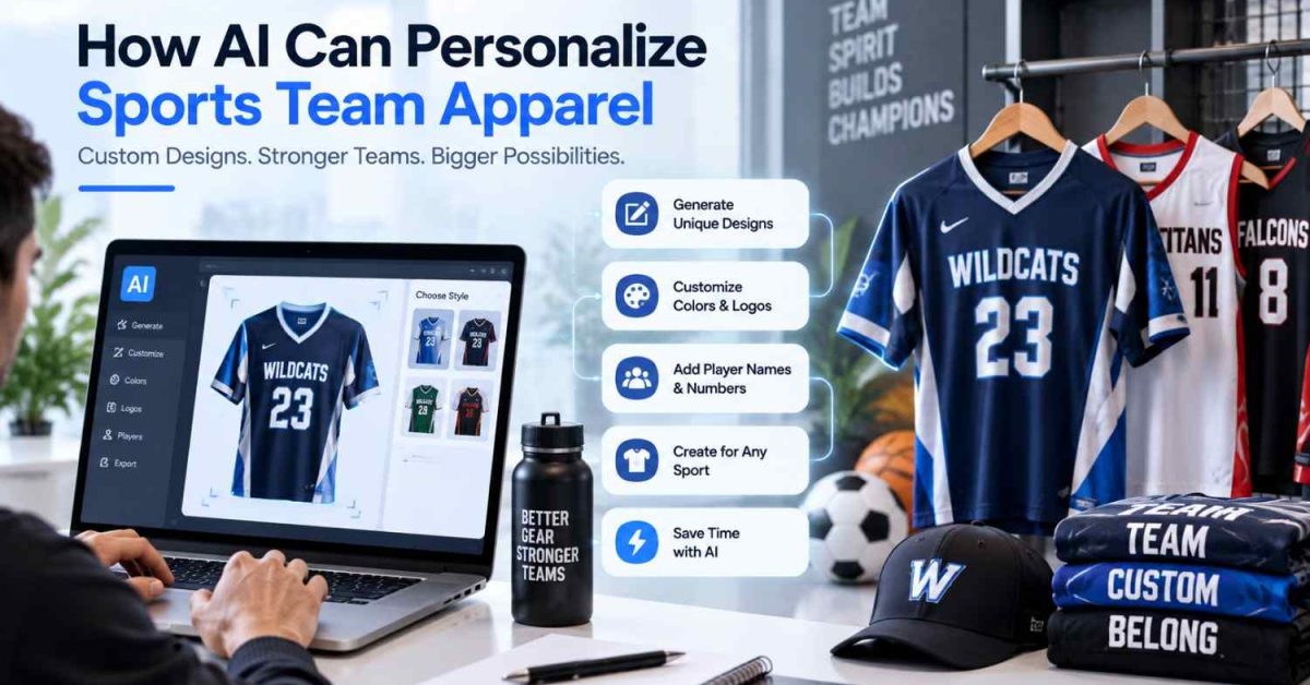 How AI can personalize sports team apparel with custom jerseys, team colors, logos, player names, and numbers.