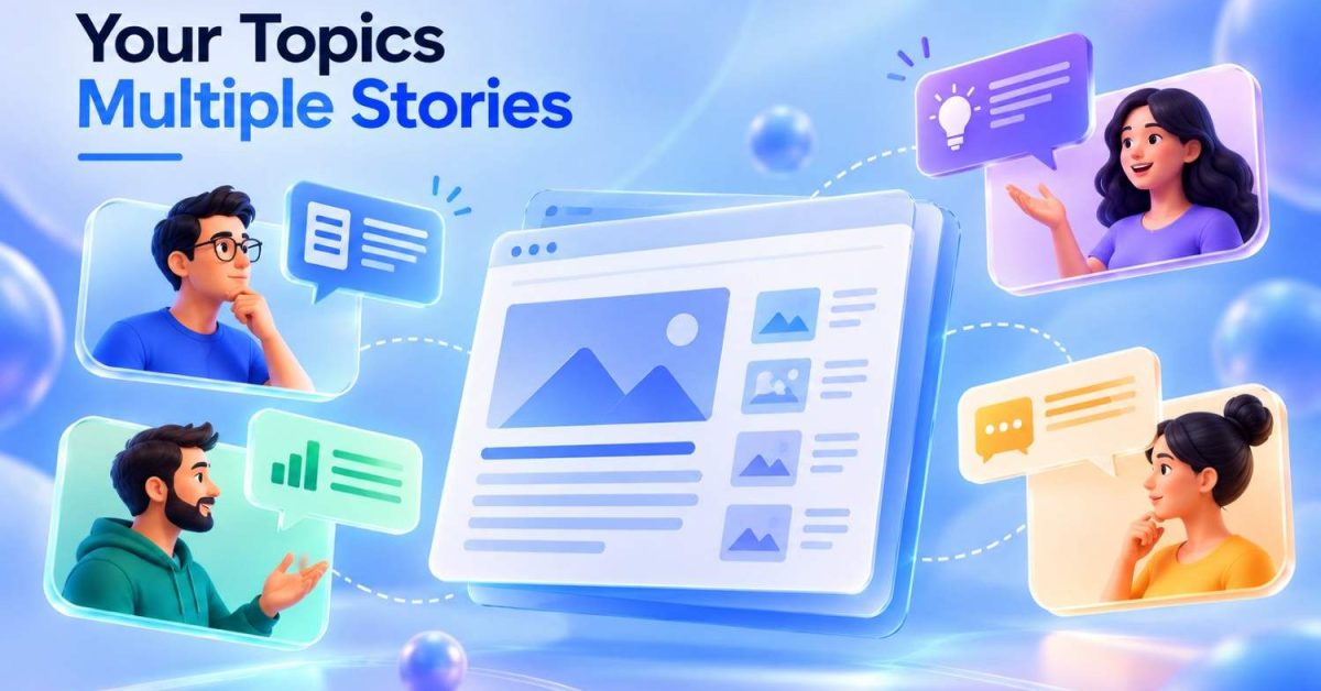 Your Topics Multiple Stories showing multiple perspectives and viewpoints connected to a single piece of content.