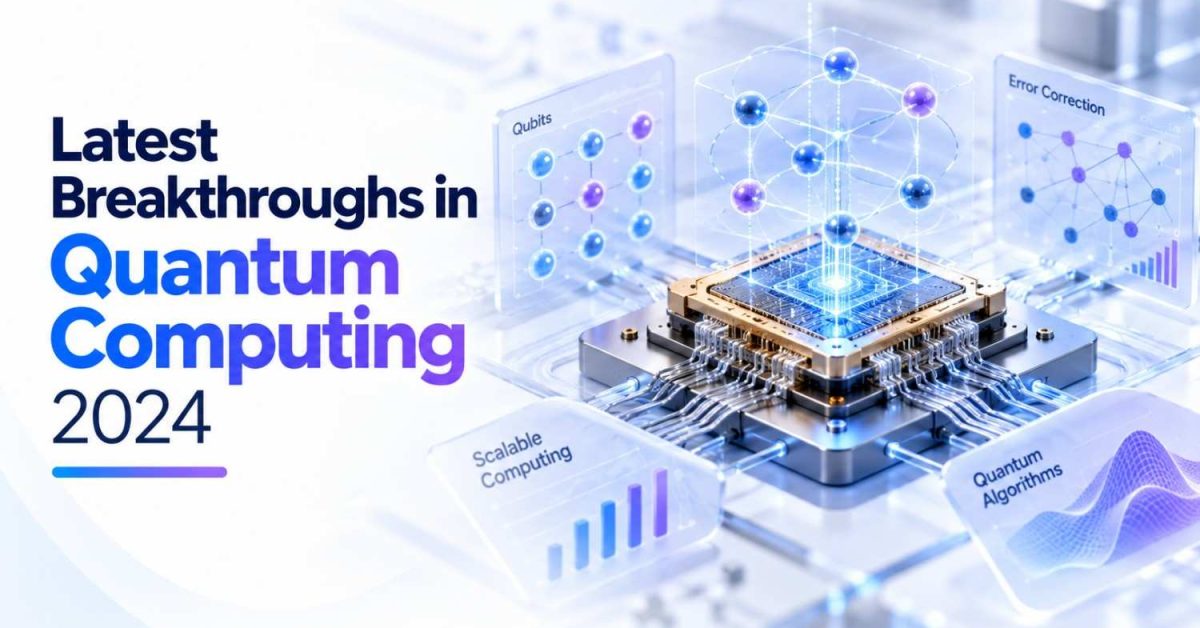 Latest breakthroughs in quantum computing 2024 featuring quantum processors, logical qubits, and error correction