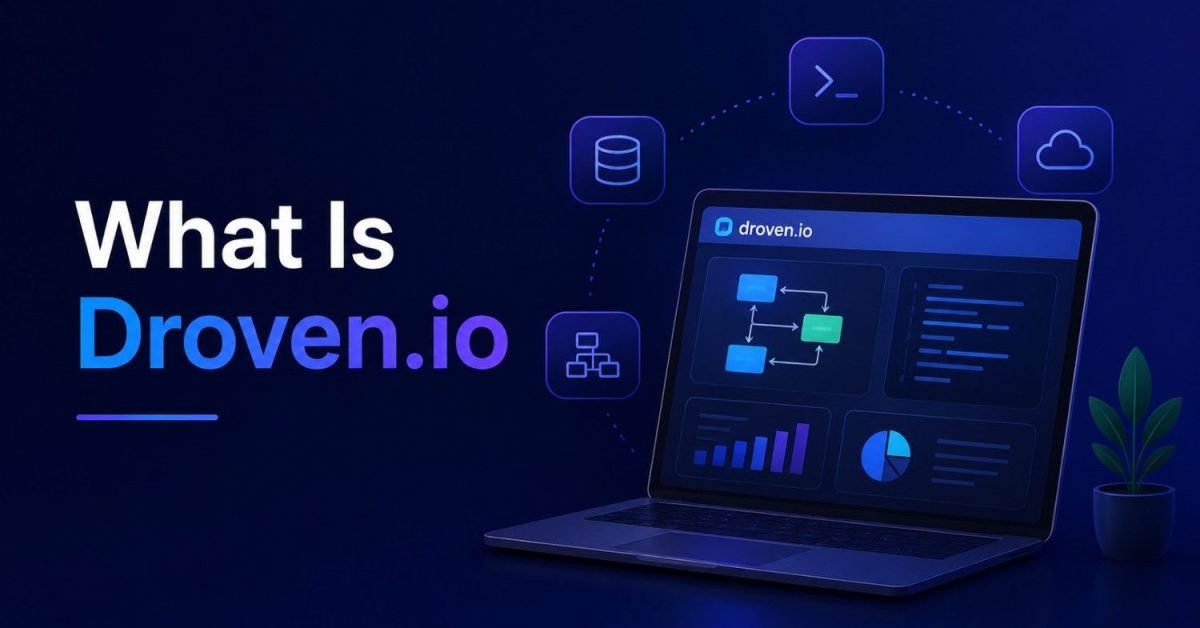 Droven.io platform dashboard showing workflow automation, analytics, and business management tools
