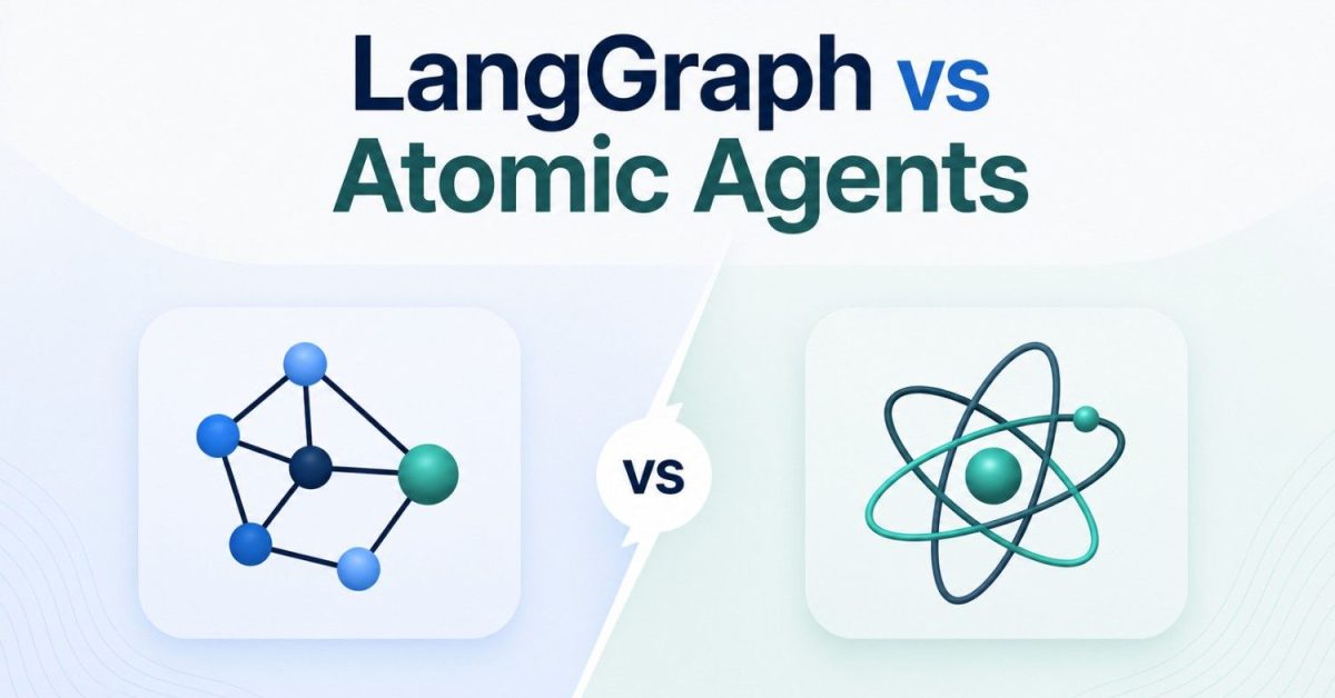 LangGraph vs Atomic Agents comparison illustration showing AI agent frameworks and workflow architecture