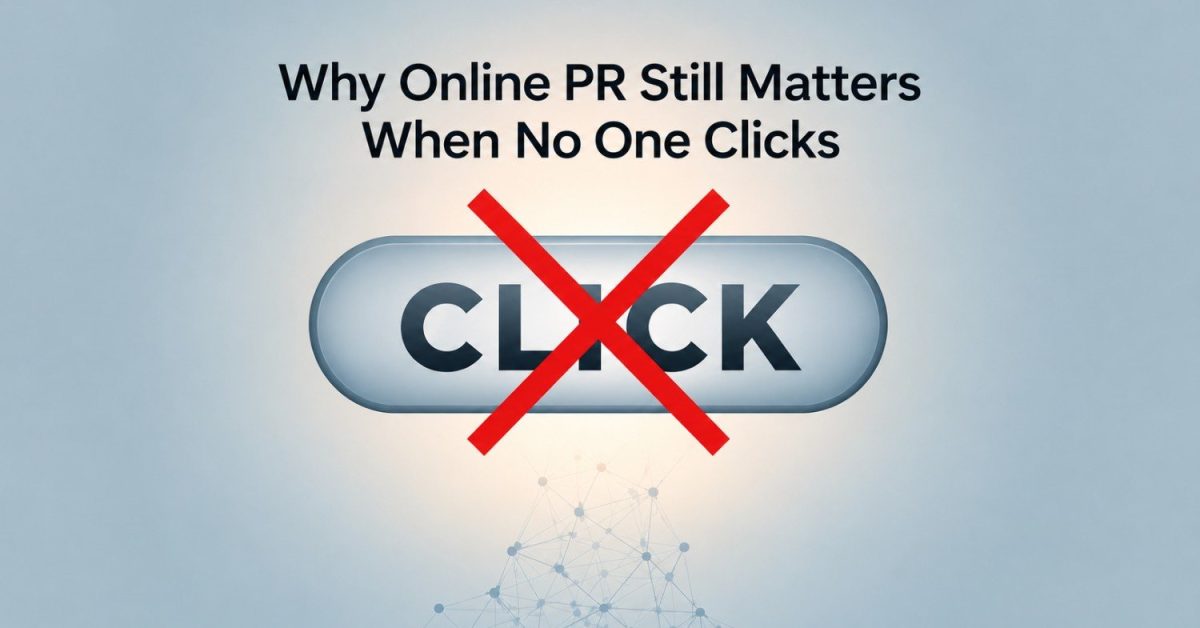 Featured image illustrating why online PR matters even without clicks, with a red cross over a click button.