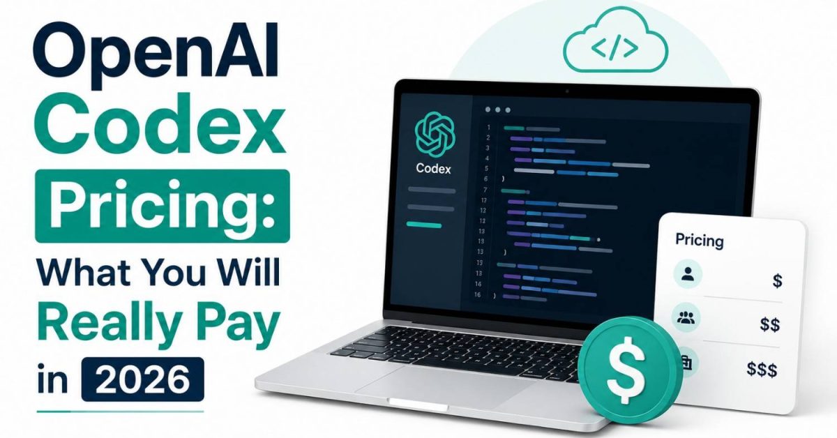 OpenAI Codex Pricing guide showing coding interface, pricing concept, and cost overview for 2026